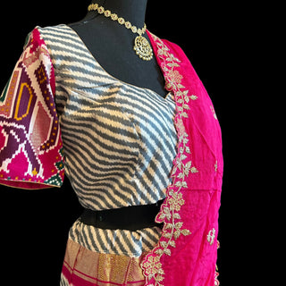 pink pure silk ikat print lehenga online shopping usa