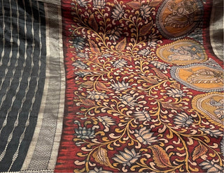Elegant beneras silver zari ;saree Comes with pen Kalamkari blouse online 