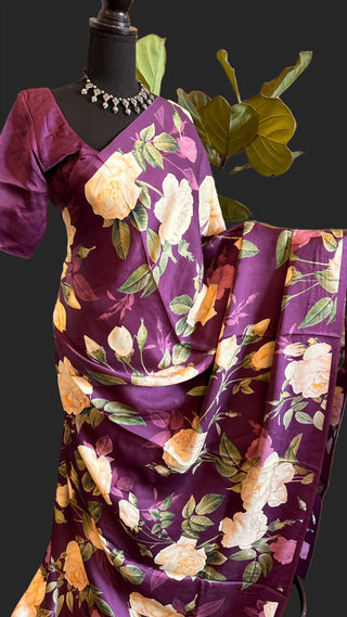 pure crepe silk saree usa Floral printed saree online usa 