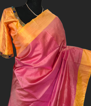 Plain kanchi pattu saree online usa pure kanjivaram silk saree online usa pure silk saree usa pink silk saree online usa gemstone embroidery blouse