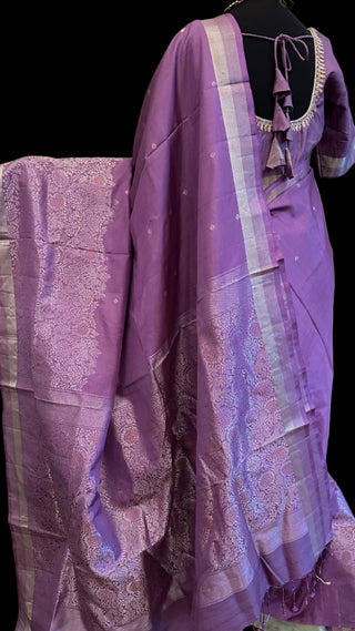 Lavender soft silk saree silver zari online usa