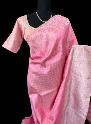 candy pink bright pink baby pink kanchi brocade pattu saree online silver zari kanjivaram saree usa