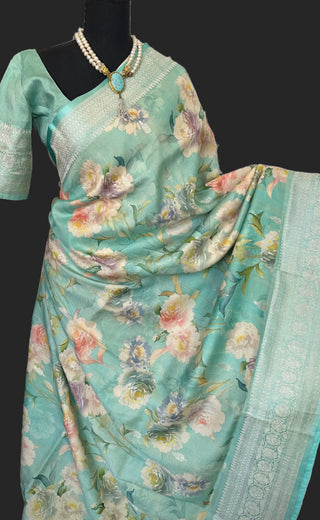 Floral tussar beneras silk saree online usa