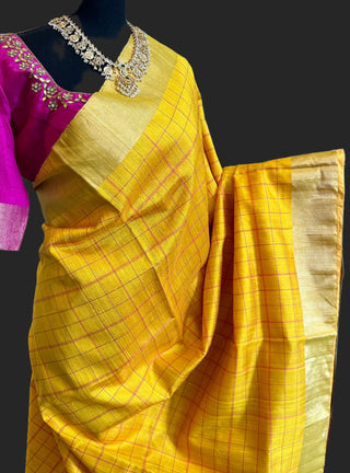 Pure raw silk saree with stitched blouse usa online pure silk saree yellow saree online usa sare with zari borders pure yellow silk saree checks saree online usa 