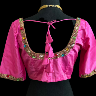 Pink pure kanchi Hand Embroidered pure silk blouse online usa