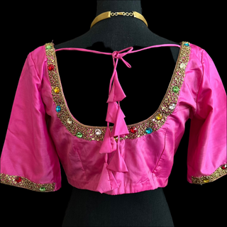 Pure kanchi pink silk blouses hand embroidered prestitched