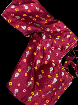 dark maroon bandhani pure silk blouses brocade ready to wear online shopping bandhani blouse online