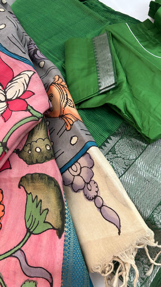 Green Pure Mangalagiri Silk Cotton Lehenga with pen kalamkari  Dupatta ready to ship lehenga usa 9 10 11 12 yeard old indian wedding wear bridesmaids diwali
