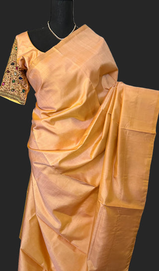 Plain kanchi pattu saree cream beige plain kanchi pattu saree embroidered blouse gemstone stitched traditional kanchi handwoven kai korvai saree online shopping plain kanchi pattu saree usa 