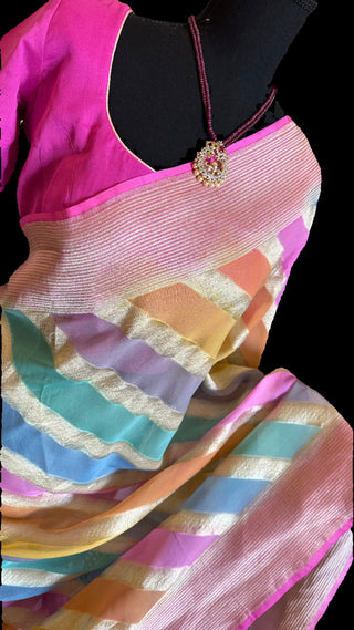 silver zari benerasi georgette saree online usa saree with stitched blouse pink saree usa 