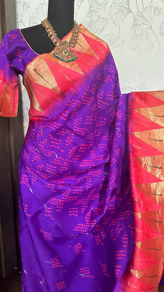 Purple Bandhani  Paithani silk saree online usa paithani sarees usa comes with stitched blouse