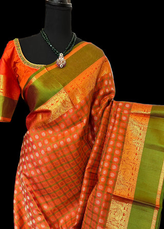 Bridal kanchi pattu saree online usa pure silk saree online orange kanchi pattu saree online usa 