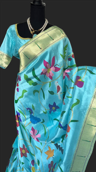 Pure paithani Jaal all over original Handwoven paithani all over designs pastel paithani saree online usa