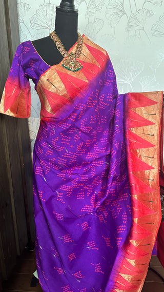 Purple Bandhani  Paithani silk saree online usa paithani sarees usa comes with stitched blouse
