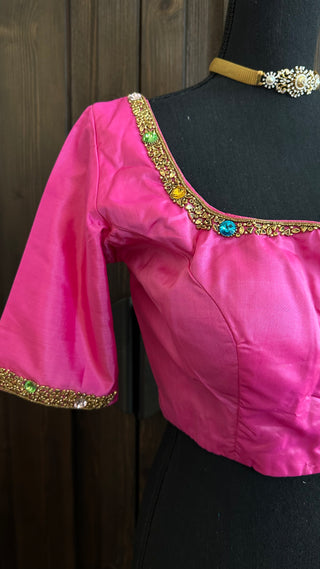 Pure kanchi pink silk blouses hand embroidered prestitched