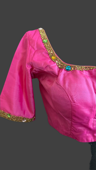 Pure kanchi pink silk blouses hand embroidered prestitched