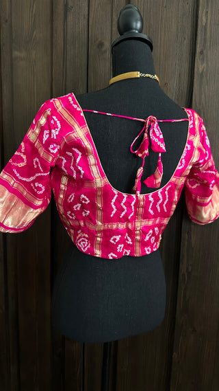 Dark Pink Bandhani silk blouse online usa silk blouses ready to wear online shopping bandhani blouse online