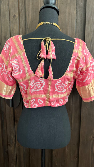 Peach Bhandini blouse ready to wear blouse bandhani silk ready to wear online usa silk blouses bandhani blouse online