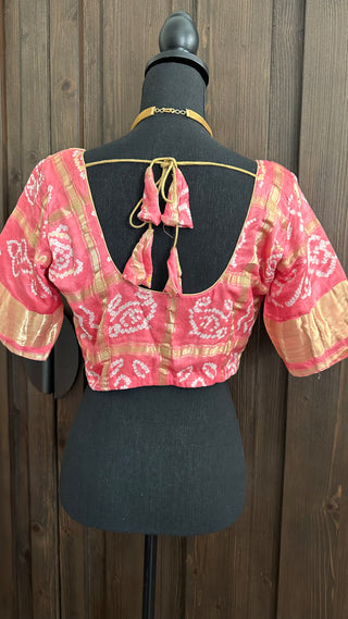 Peach Bhandini blouse ready to wear blouse bandhani silk ready to wear online usa silk blouses bandhani blouse online