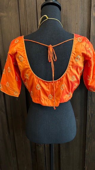 Orange pure Hand embroidered silk blouse readymade usa online