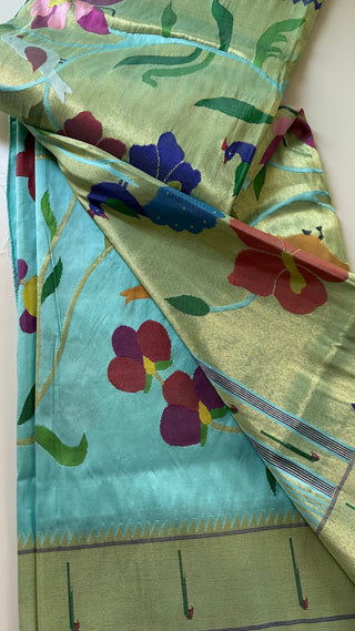 Pure paithani Jaal all over original Handwoven paithani all over designs pastel paithani saree online usa