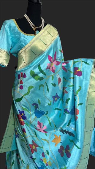 Pure paithani Jaal all over original Handwoven paithani all over designs pastel paithani saree online usa