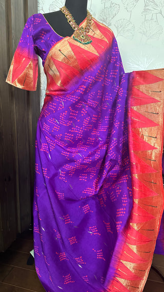 Purple Bandhani  Paithani silk saree online usa paithani sarees usa comes with stitched blouse