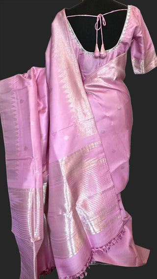 pink silver zari kanchi kanjivaram pattu saree online usa