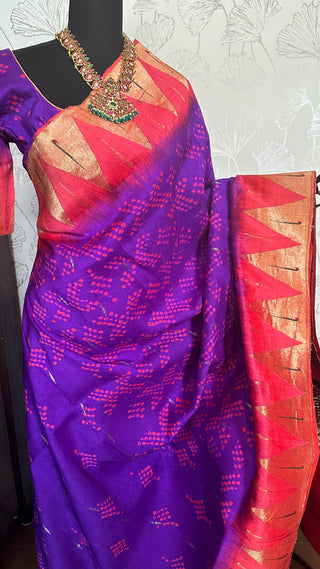 Purple Bandhani  Paithani silk saree online usa paithani sarees usa comes with stitched blouse