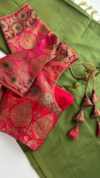 Plain green Pure kanjivaram silk saree with brocade silk  blouses