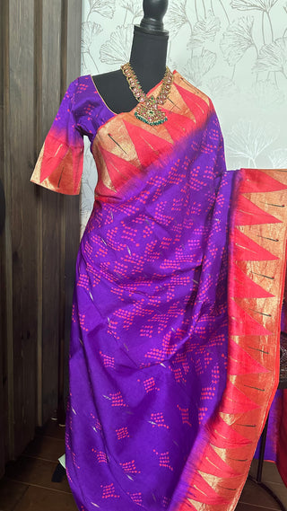 Purple Bandhani  Paithani silk saree online usa paithani sarees usa comes with stitched blouse