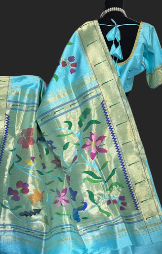 Pure paithani Jaal all over original Handwoven paithani all over designs pastel paithani saree online usa
