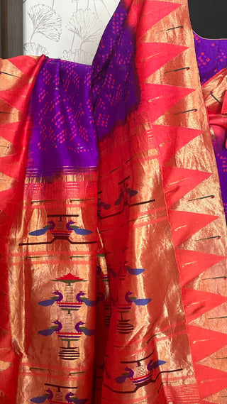 Purple Bandhani  Paithani silk saree online usa paithani sarees usa comes with stitched blouse