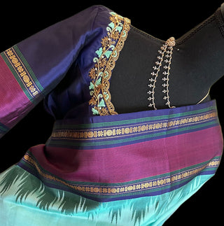 pastel blue kanchi pattu saree online kanjivaram saree usa pure zari kanjivaram easy drape embroidered blouse usa