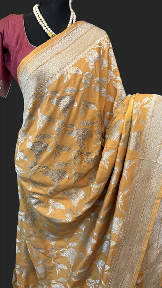 Mustard tussar banarasi silk saree price  Tussar Banarasi Saree PriceMustard tussar banarasi silk saree online