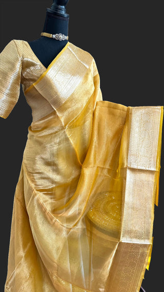 yellow tissue beneras silk saree online beneras tissue silk saree usa tissue saree usa partywear tissue saree beneras saree online usa