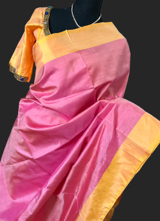Plain kanchi pattu saree online usa pure kanjivaram silk saree online usa pure silk saree usa pink silk saree online usa gemstone embroidery blouse