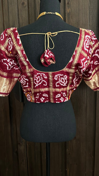 Maroon Bandhani silk blouse online usa silk blouses ready to wear online shopping bandhani blouse online