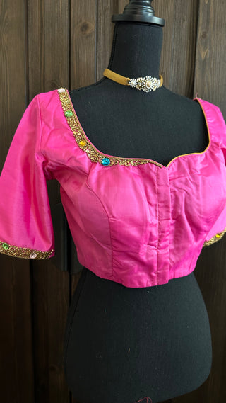 Pure kanchi pink silk blouses hand embroidered prestitched