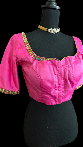 Pure kanchi pink silk blouses hand embroidered prestitched