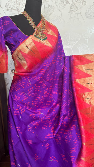 bandhani silk saree with paithani borders 