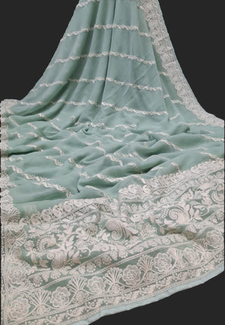 lucknowi saree chikankari saree pastel saree online usa pure silk saree usa embroidery saree online usa saree with stitched blouse usa