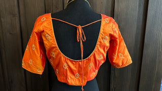 Orange pure Hand embroidered silk blouse readymade usa online