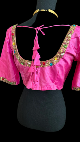 Pure kanchi pink silk blouses hand embroidered prestitched