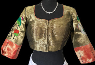 Black Gold pure zari Paithani blouse online usa silk blouses ready to wear online shopping bandhani blouse online