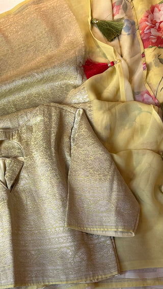 pastel yellow floral pure georgette saree online usa