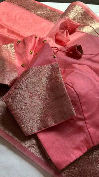 peach organza saree with blouse