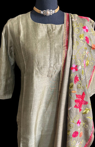Bandhani ajrakh silk printed salwar with dupatta  Bandhani ajrakh silk printed salwar suit price  Olive green Tussar salwar set online shopping usa