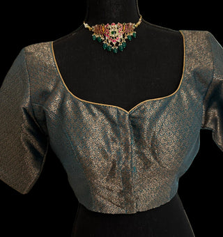 Brocade pure silk emerald green  blouse online usa silk blouses ready to wear online shopping bandhani blouse online