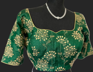 bottle green blouse embroidery blouse usa pure silk green readymade blouse usa 